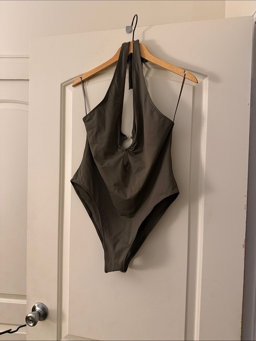 Zara Olive Halter One-Piece Swimsuit with Ring Detail